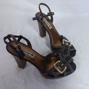 American eagle buckle wedge heels